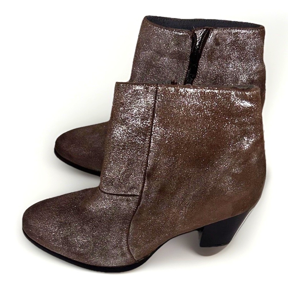 Seychelles Womens 9 Metallic Bronze Shimmer Leather Ankle Boots Block Heel‎ Zip